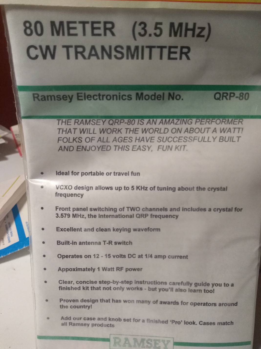 Ramsey 80m (3,5 MHz) CW Transmitter Kit QRP80 Elstar