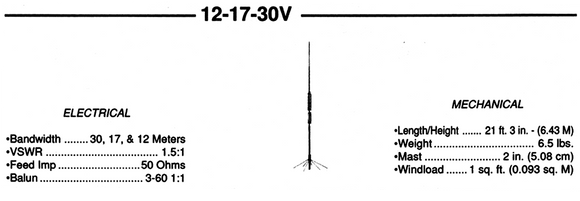 Mirage/KLM 12-17-30V Warc Band Vertical HF Antenna